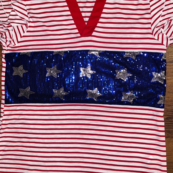 Sunshine & Rodeos • Red/White/Blue • Striped • Stars • Large • Sequins • Shirt - Picture 5 of 8